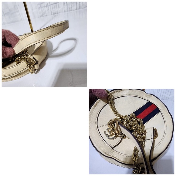 Authentic GUCCI Textured Calfskin Web Mini Ophidia Round Shoulder Bag Mystic Whi - Picture 15 of 16